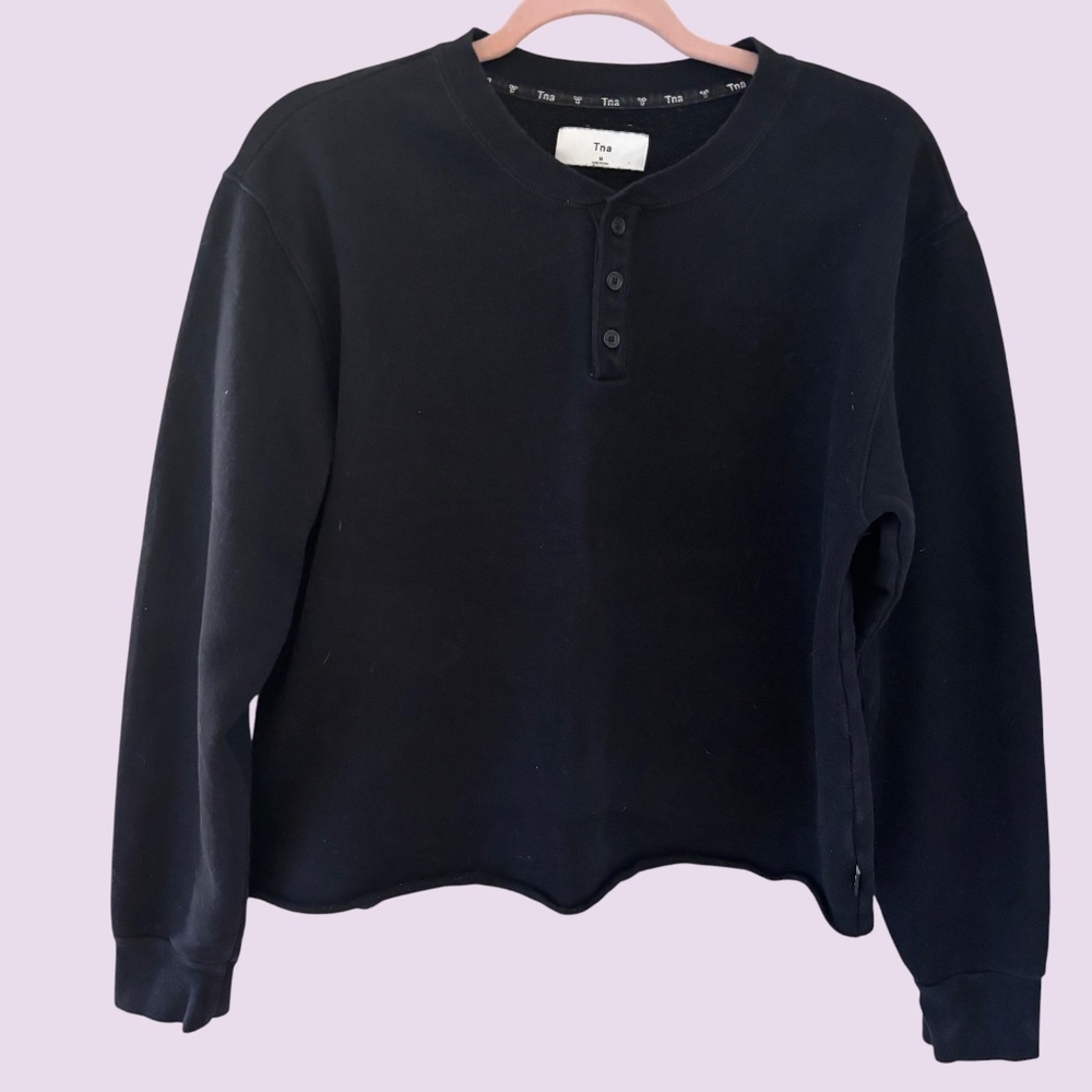 TNA Black Crewneck Henley Sweater